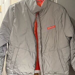 Members Only Gray Puffer Jacket with Red Accents